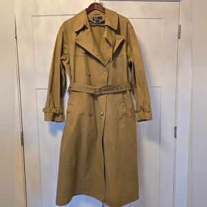 Ralph Lauren Polo Mens 44R Long Trench Coat Military Khaki Tan Leather Jacket XL